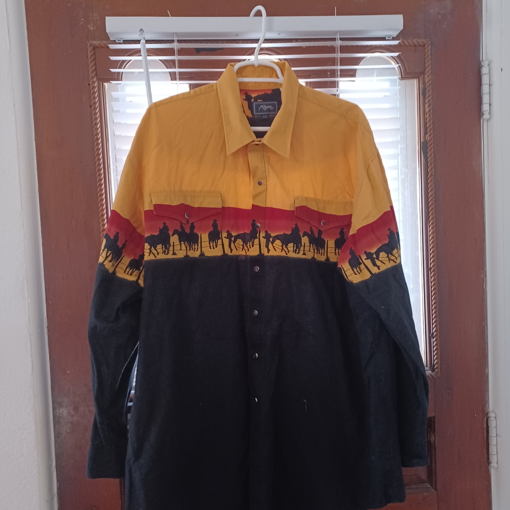 Roper Western Cowboy Silhouette Shirt - Yellow, Red, Black